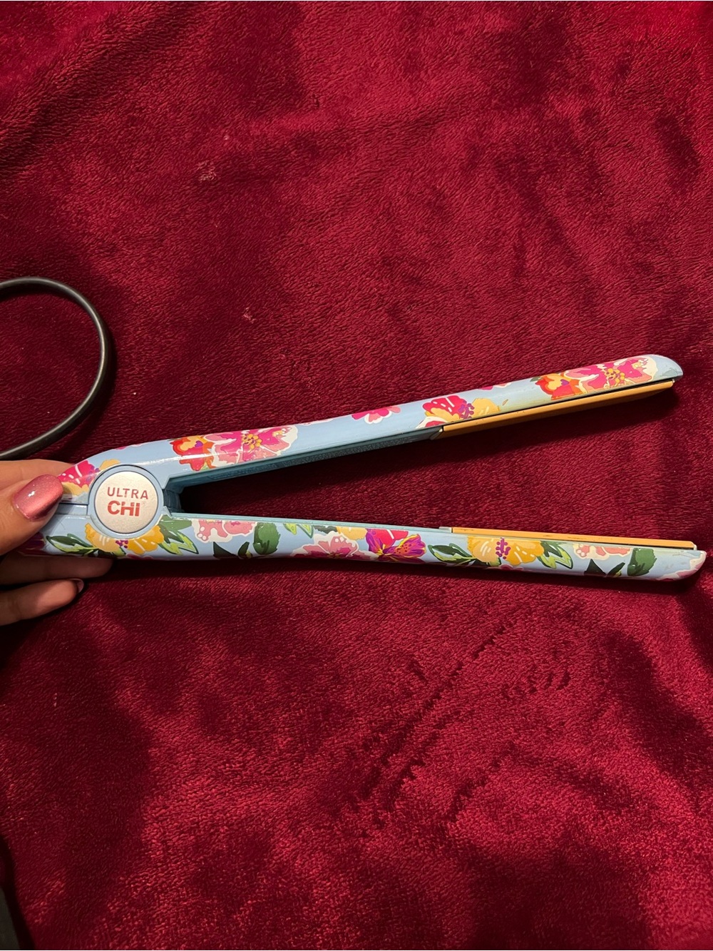 ULTRA CHI Floral Light Blue Ceramic Hair Straightener - Pink/Yellow Floral
